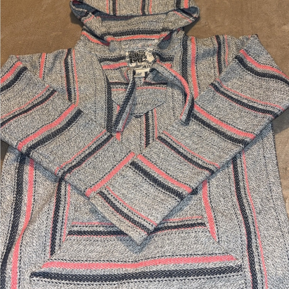 Striped Hoodie with Pink and Blue Accents